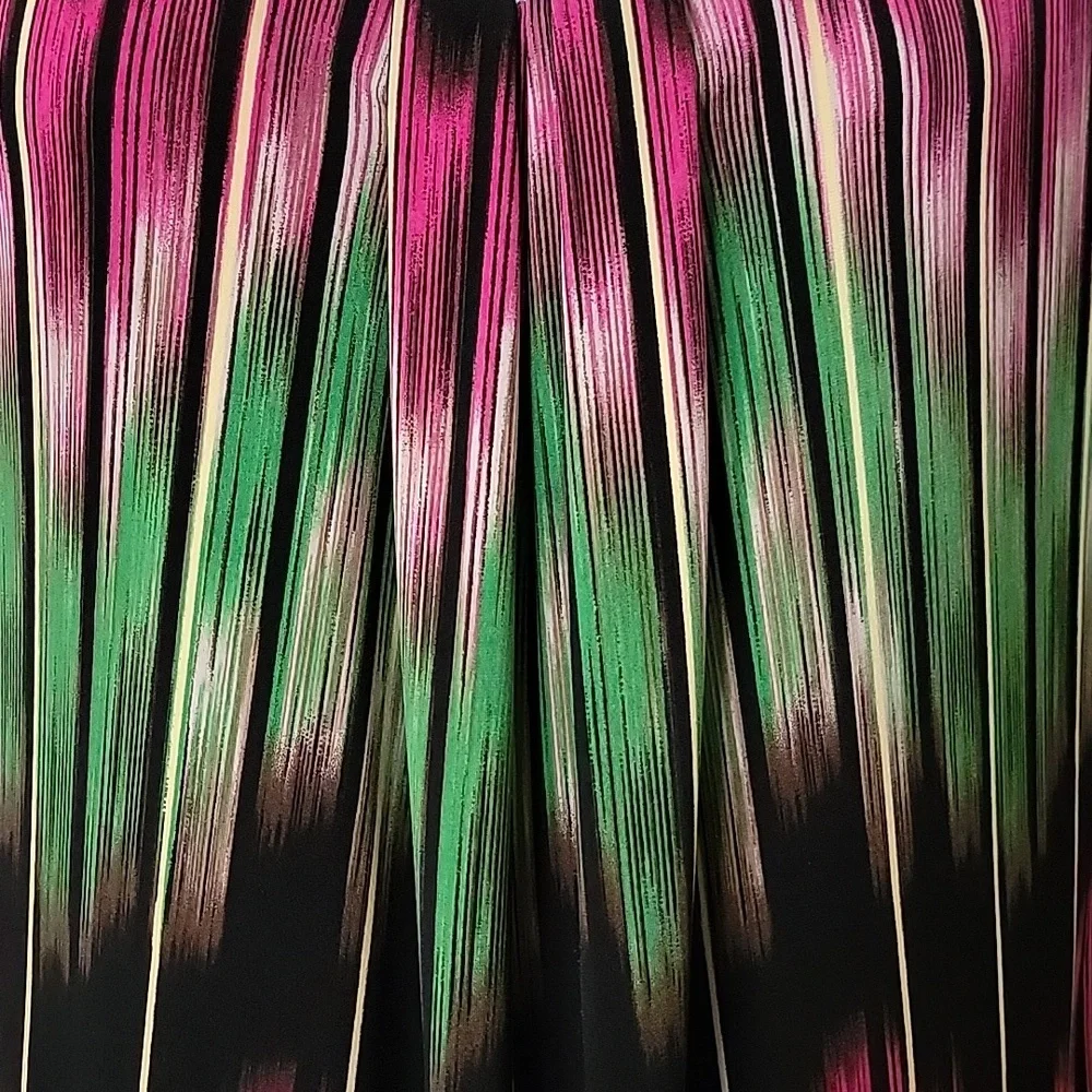 DANA BUCHMAN Cap Sleeve Gathered V Neck Front Dress Pink Green Black Sz M